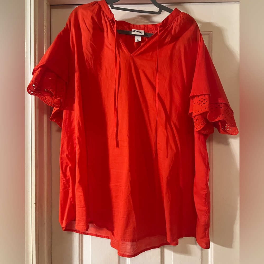 Ava & Viv Red Orange Islet sleeve top
